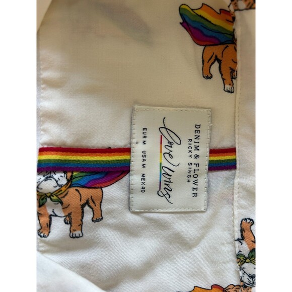 Denim & Flower Ricky Singh Shirt Mens Sz M Beige Bulldog Pride Rainbow Button-Up - Picture 4 of 6